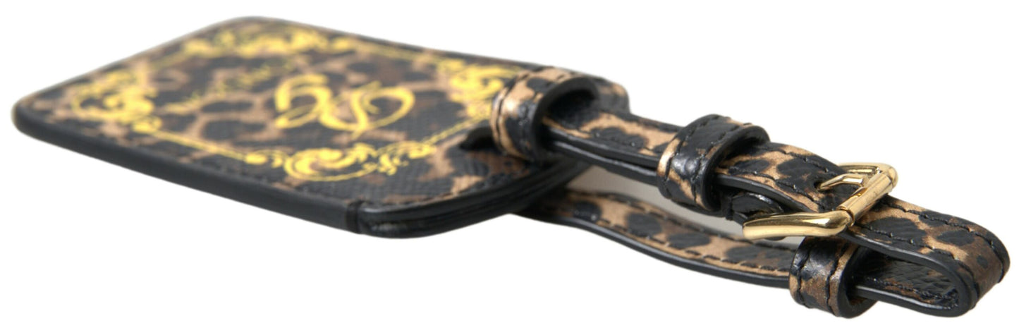 Dolce &amp; Gabbana Elegant Leopard Leather Luggage Tag