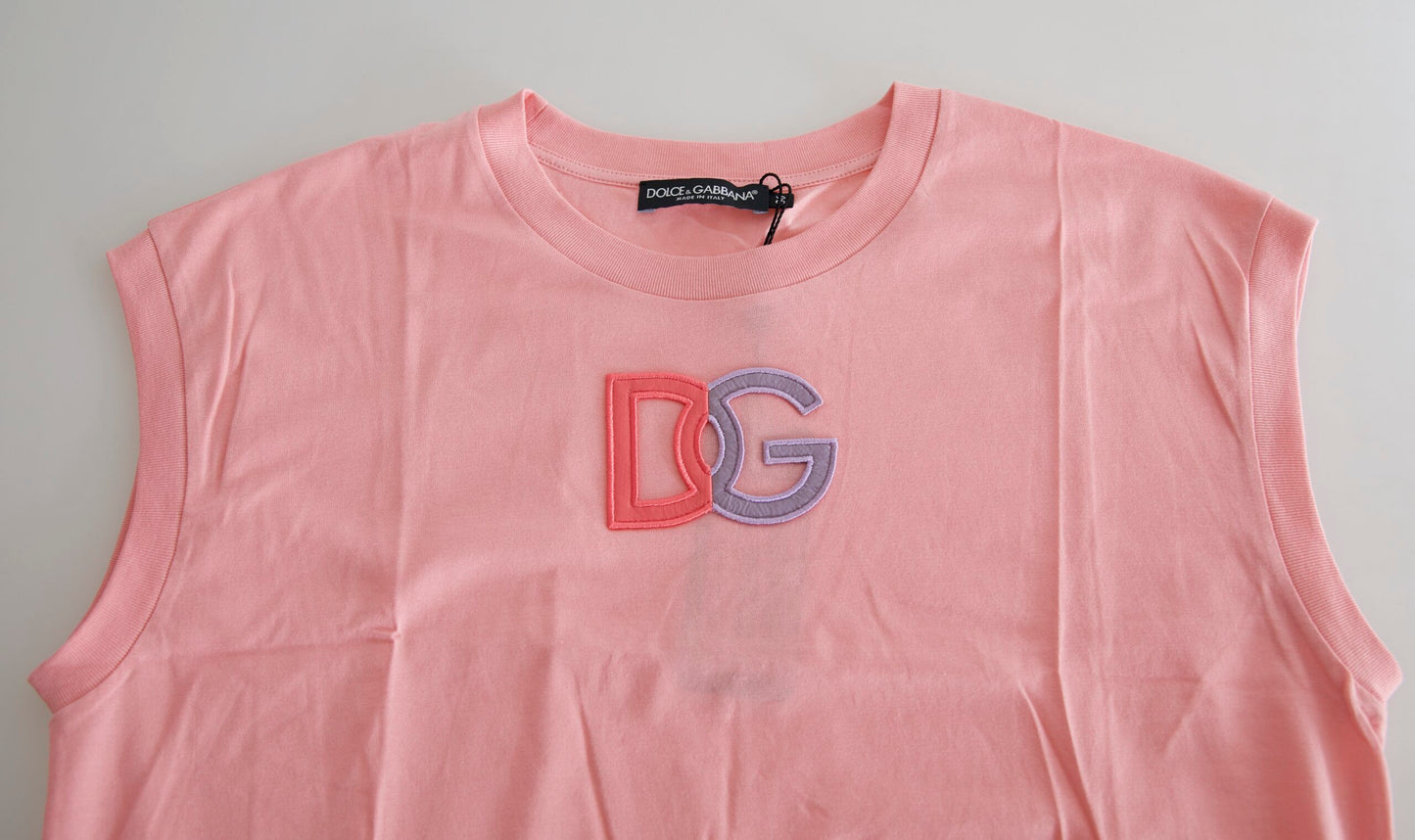 Dolce &amp; Gabbana Elegantti pinkki puuvillainen pyöreä pääntiepusero
