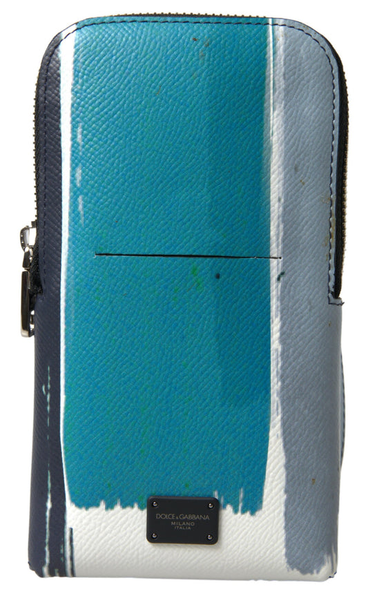 Dolce &amp; Gabbana Elegant Leather Crossbody Phone Bag in Blue &amp; White