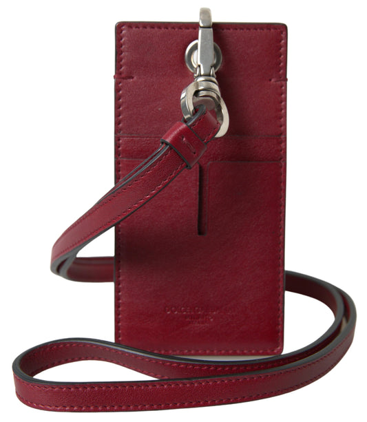 Dolce &amp; Gabbana Elegant Red Leather Card Holder with Lanyard