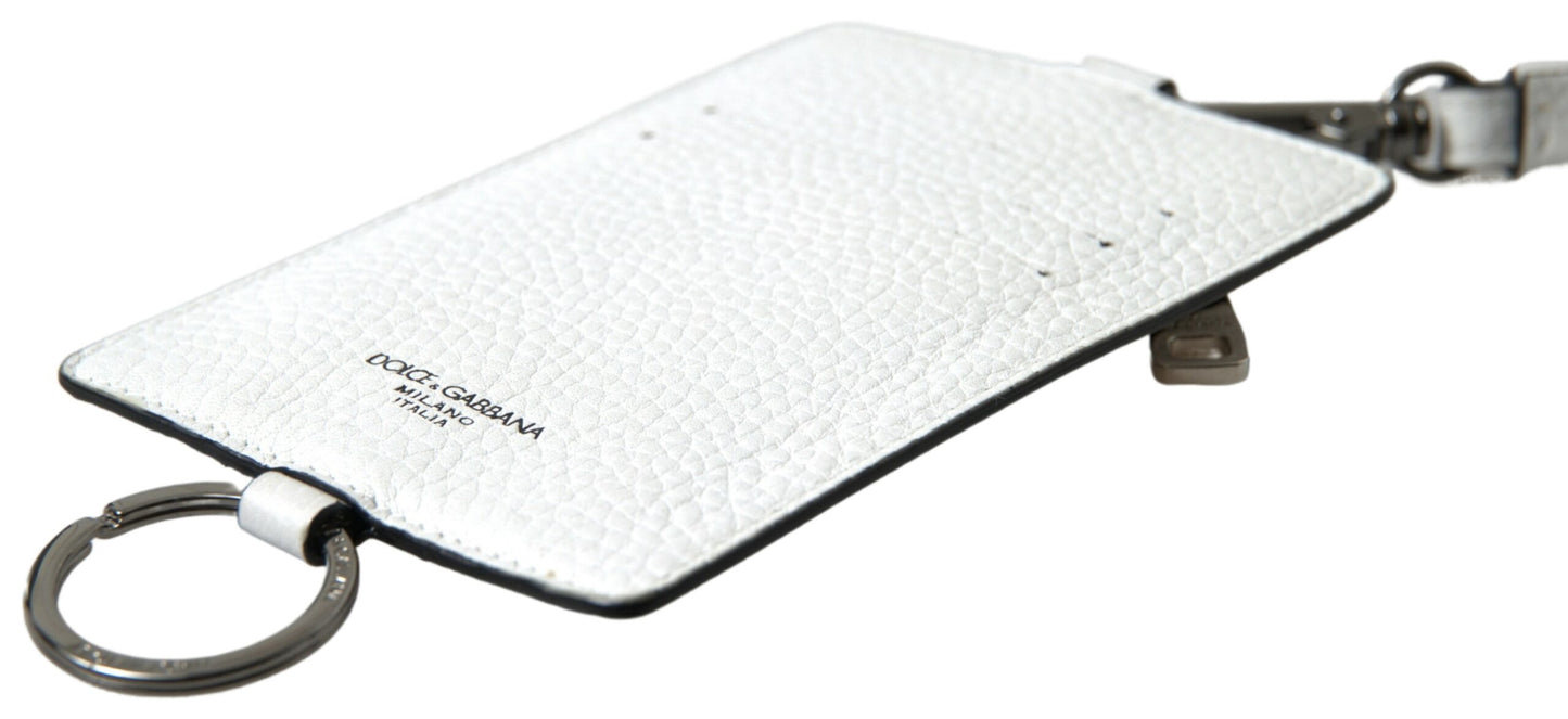 Dolce &amp; Gabbana tyylikäs valkoinen nahkainen korttinauhanauha