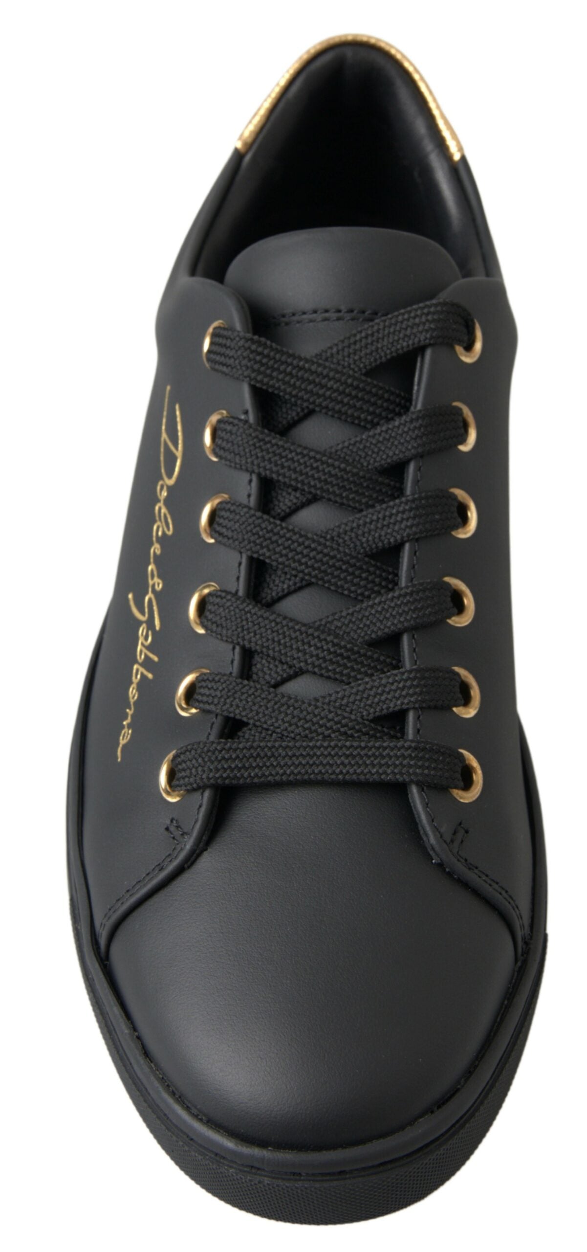 Dolce &amp; Gabbana Black-Gold Leather Classic Sneakers