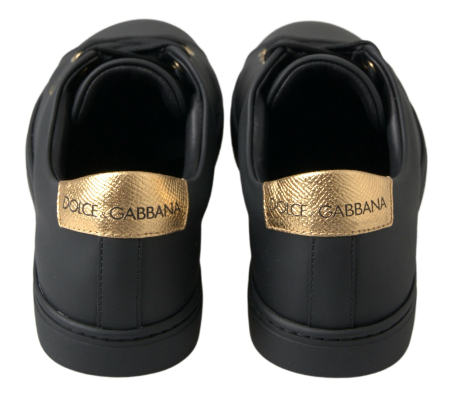 Dolce &amp; Gabbana Black-Gold Leather Classic Sneakers