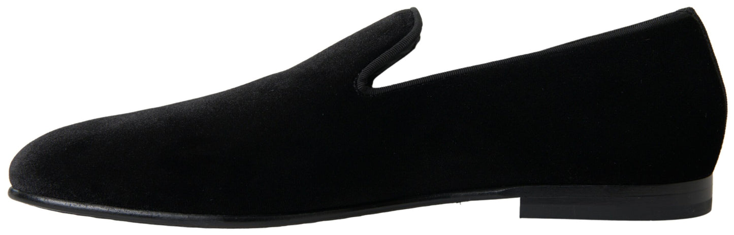 Dolce &amp; Gabbana Elegant Black Velvet Loafers miehille