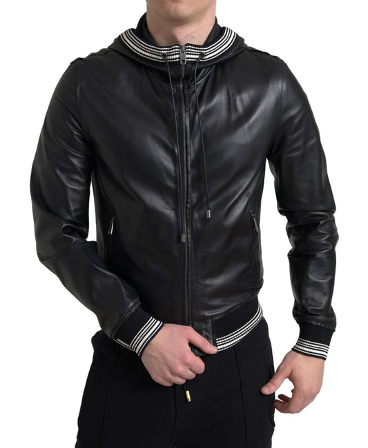 Dolce &amp; Gabbana Elegant black leather bomber jacket