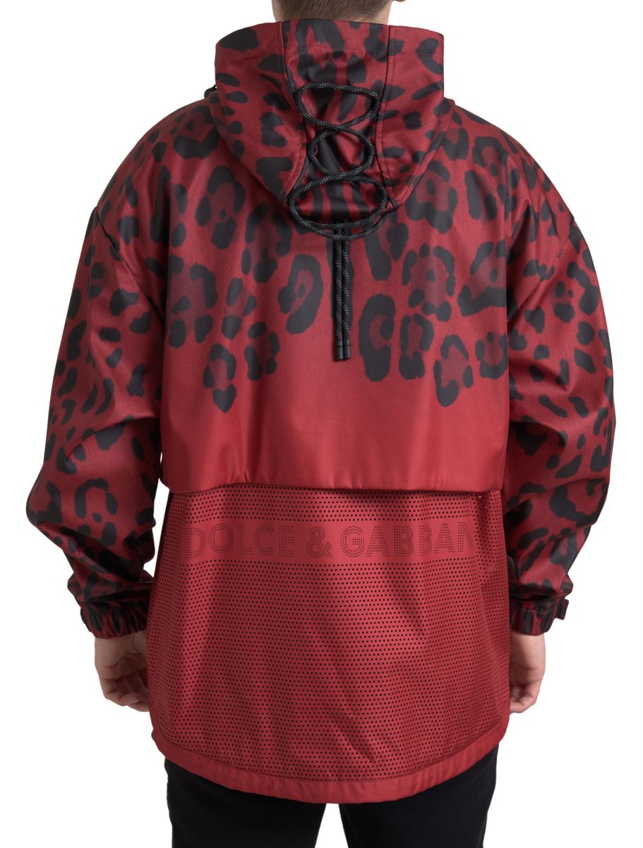 Dolce & Gabbana Strahlend rote Jacke mit Leopardenmuster und Kapuze