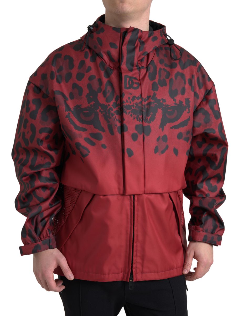 Dolce & Gabbana Strahlend rote Jacke mit Leopardenmuster und Kapuze