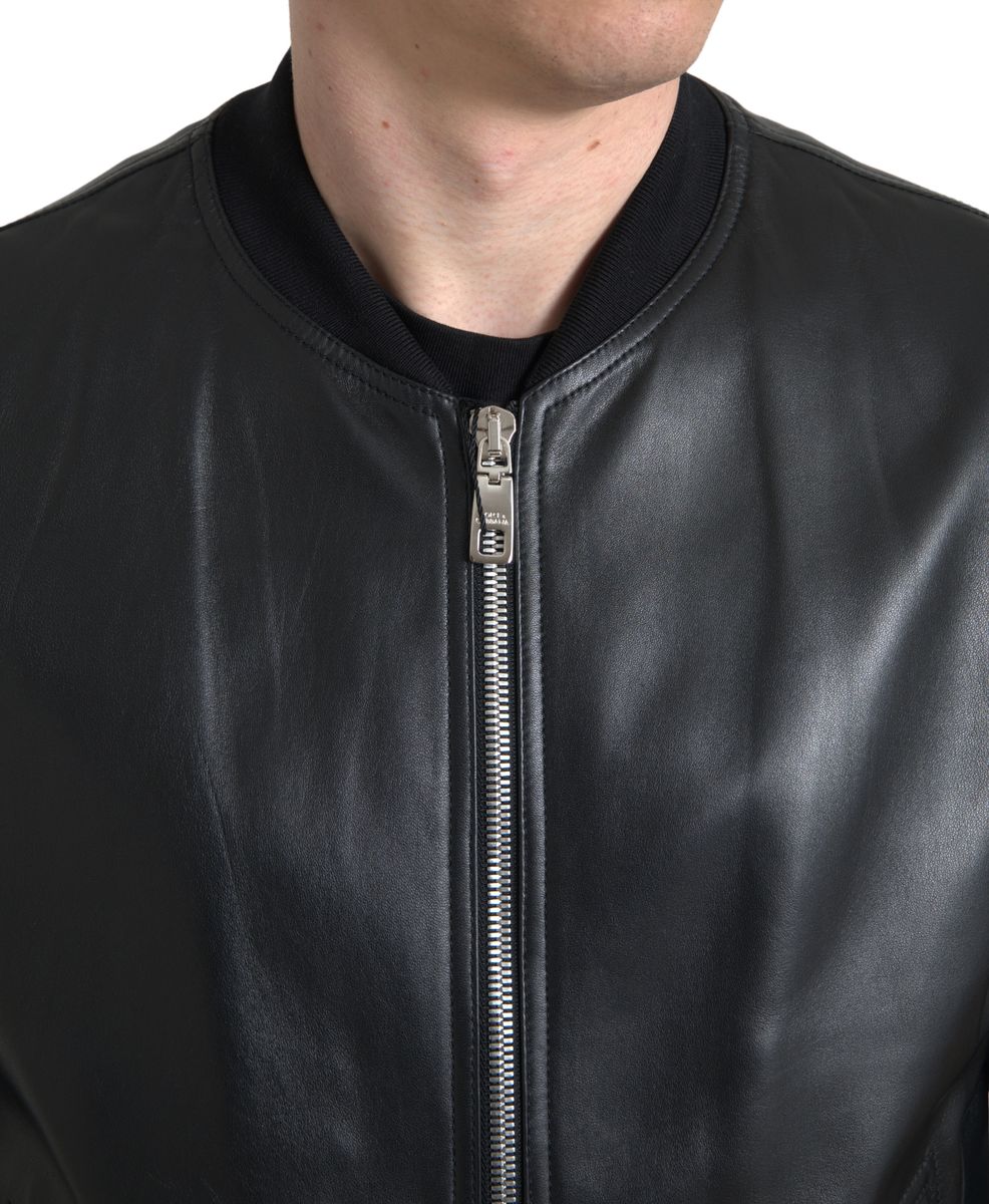 Dolce &amp; Gabbana Elegant black leather bomber jacket