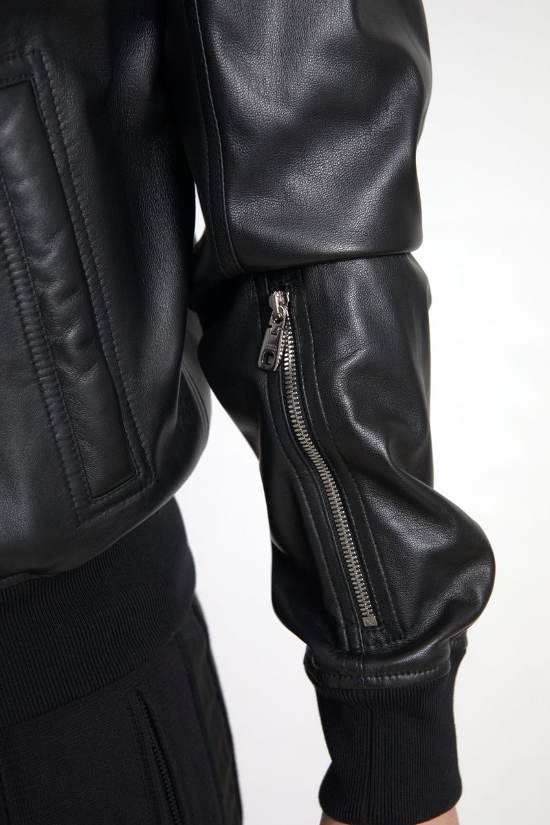 Dolce &amp; Gabbana Elegant black leather bomber jacket