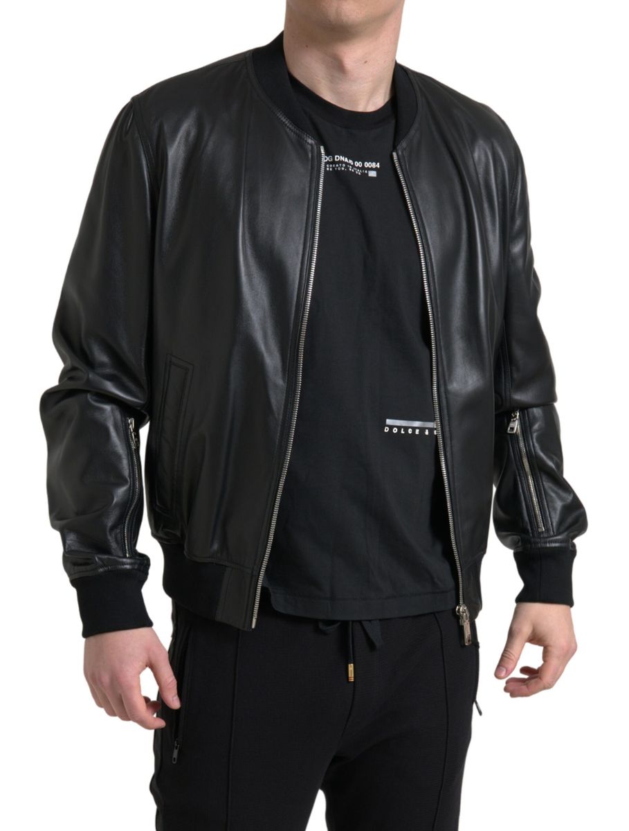 Dolce &amp; Gabbana Elegant black leather bomber jacket