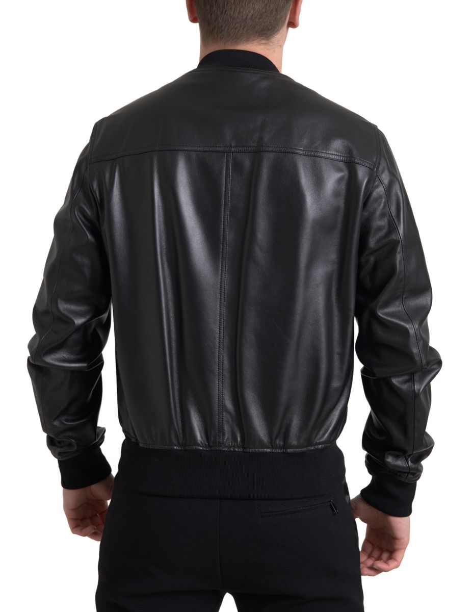 Dolce &amp; Gabbana Elegant black leather bomber jacket