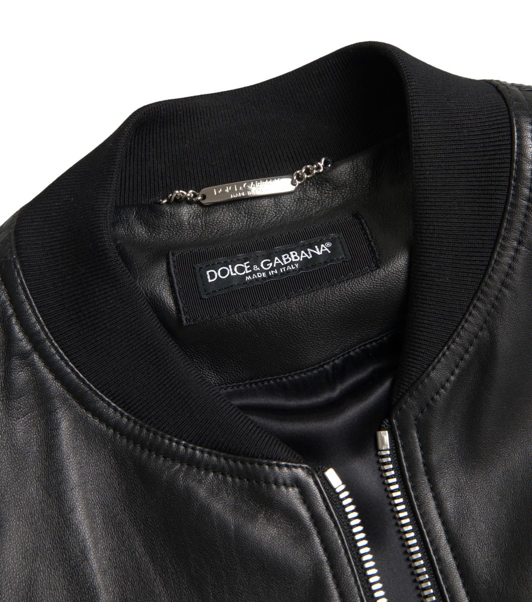 Dolce &amp; Gabbana Elegant black leather bomber jacket