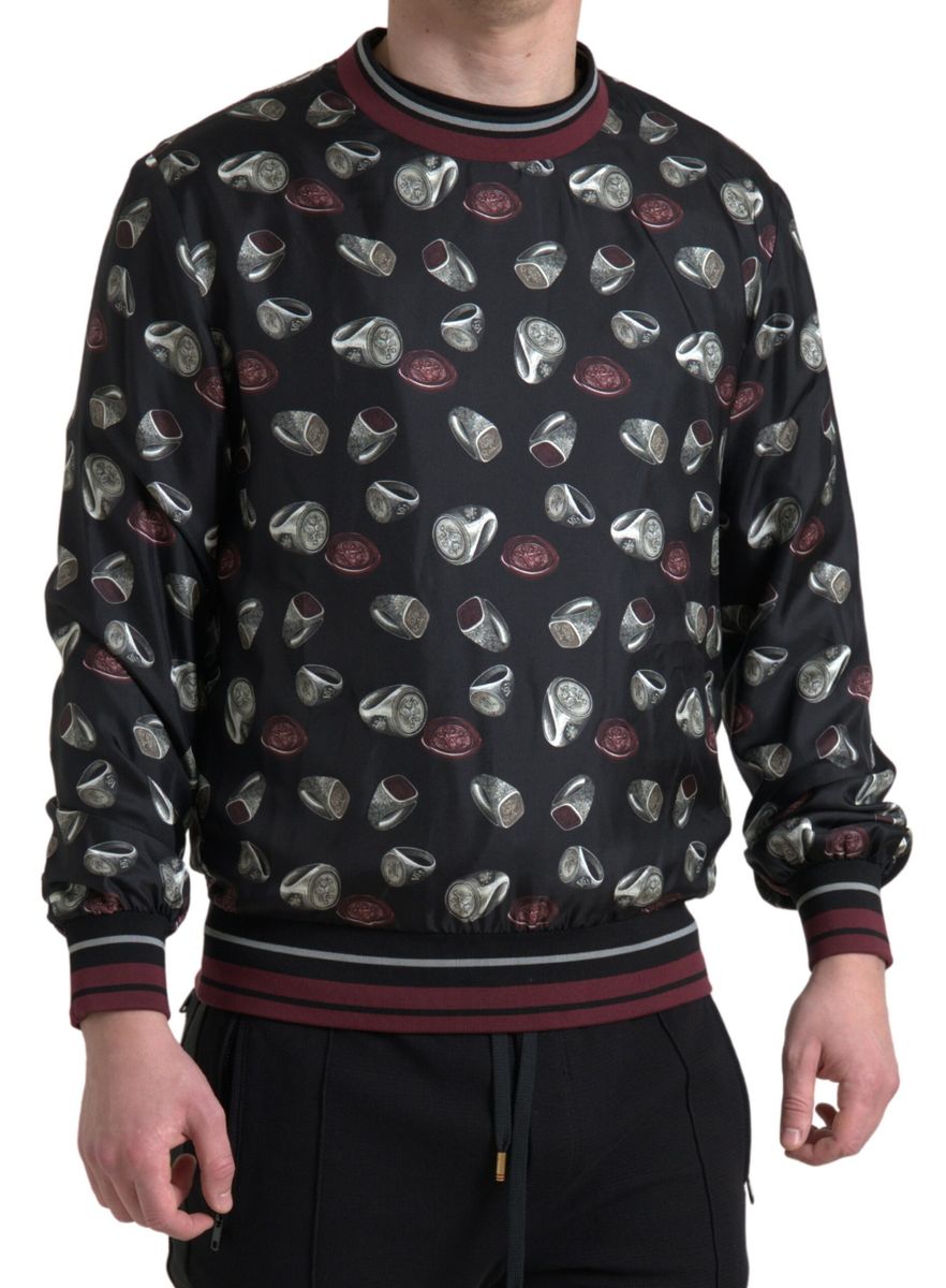 Dolce &amp; Gabbana Elegant Round Neck Silk Sweater - Black Multicolor