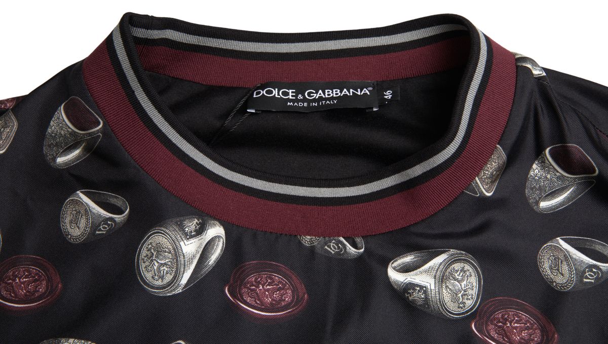 Dolce &amp; Gabbana Elegant Round Neck Silk Sweater - Black Multicolor