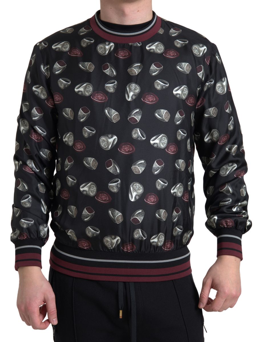 Dolce &amp; Gabbana Elegant Round Neck Silk Sweater - Black Multicolor