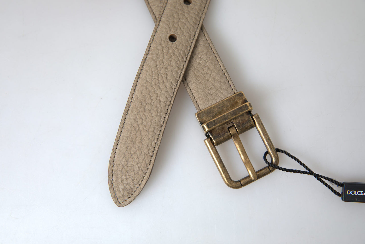 Dolce &amp; Gabbana Elegant beige leather belt with metal buckle