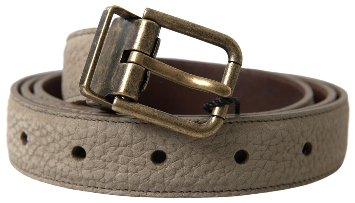 Dolce &amp; Gabbana Elegant beige leather belt with metal buckle