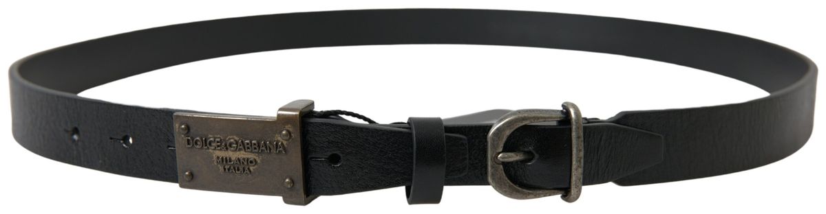 Dolce &amp; Gabbana Elegant black leather belt - metal buckle closure