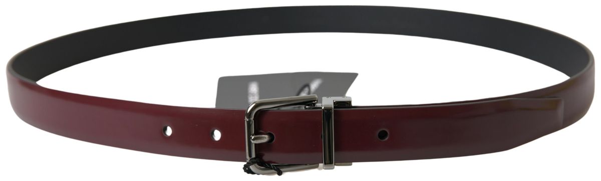 Dolce &amp; Gabbana Elegant burgundy leather belt with metal buckle