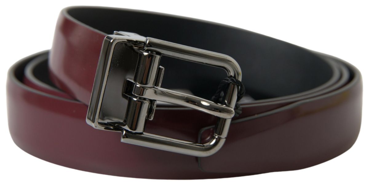 Dolce &amp; Gabbana Elegant burgundy leather belt with metal buckle