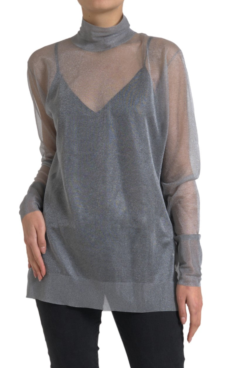 Dolce &amp; Gabbana Elegant grey long-sleeved mesh top