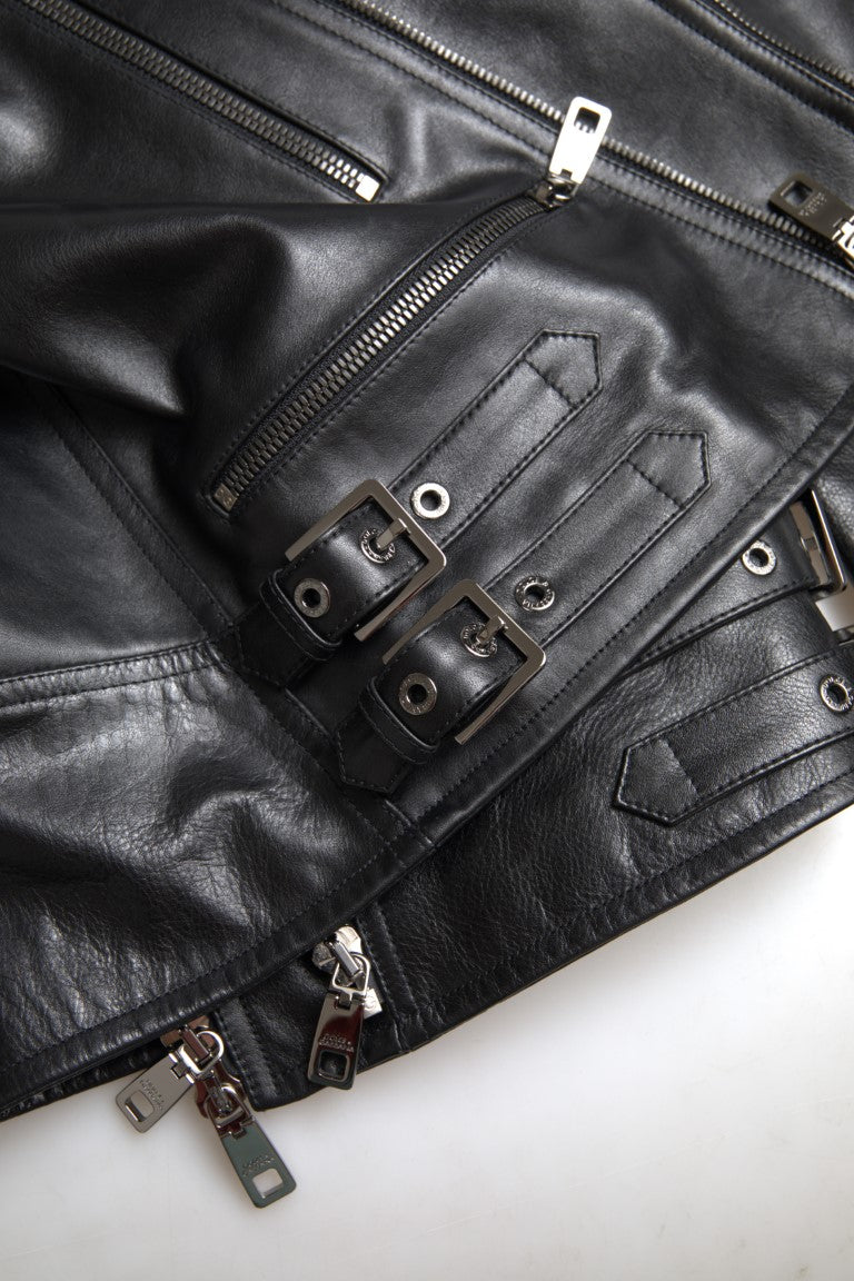 Dolce &amp; Gabbana Simple Black Leather Biker Jacket