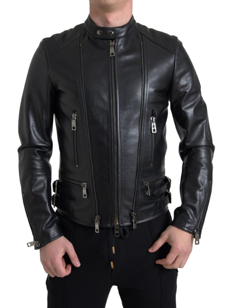 Dolce &amp; Gabbana Simple Black Leather Biker Jacket