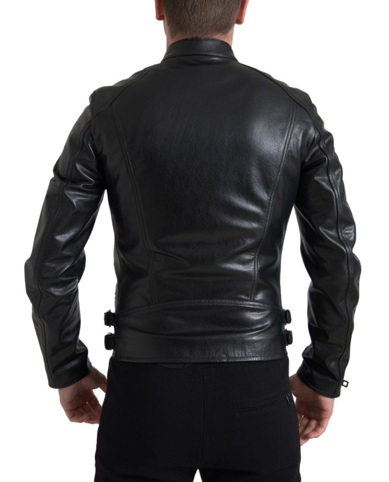 Dolce &amp; Gabbana Simple Black Leather Biker Jacket