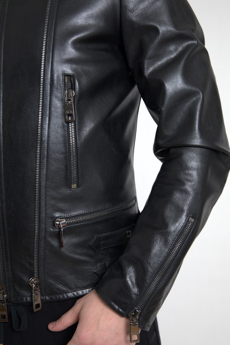 Dolce &amp; Gabbana Simple Black Leather Biker Jacket