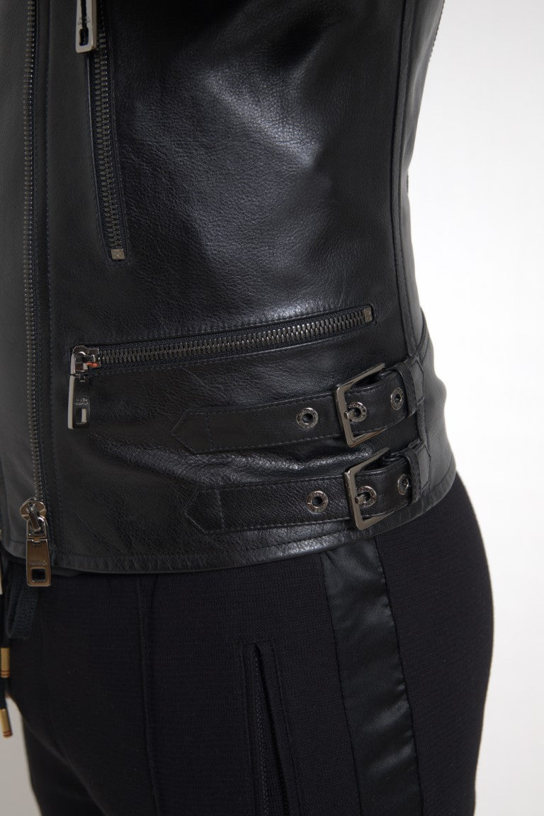 Dolce &amp; Gabbana Simple Black Leather Biker Jacket