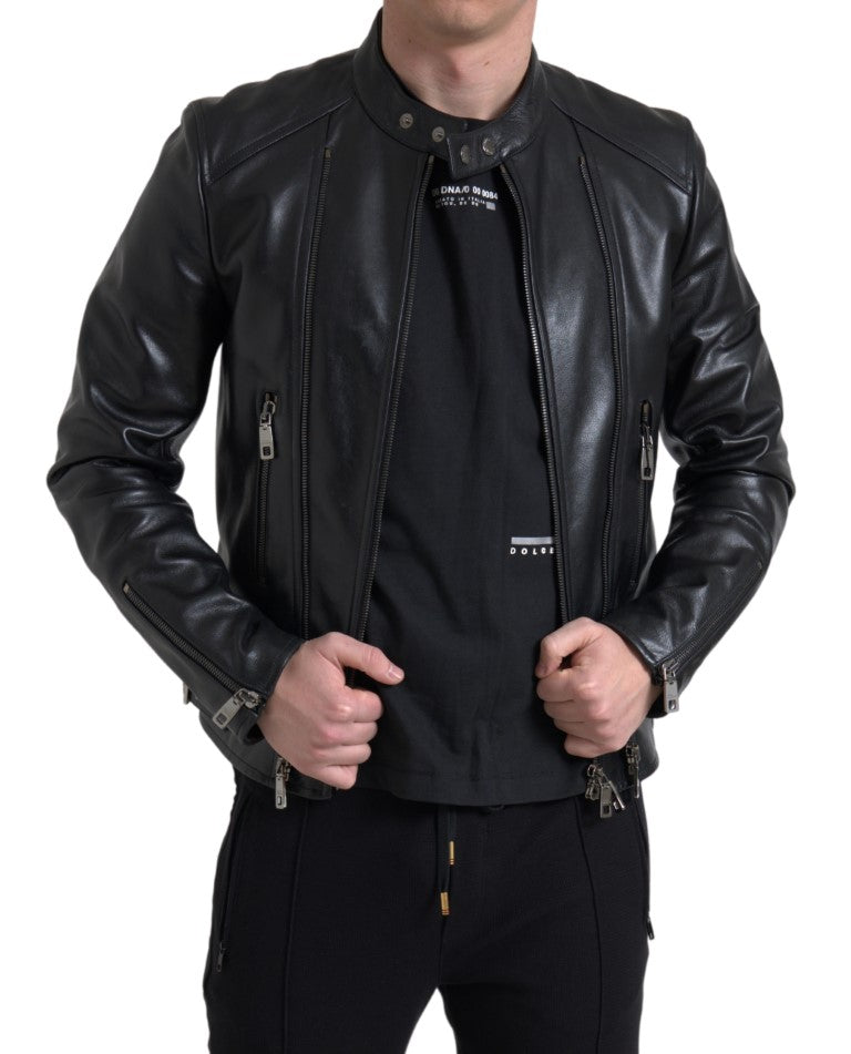 Dolce &amp; Gabbana Simple Black Leather Biker Jacket