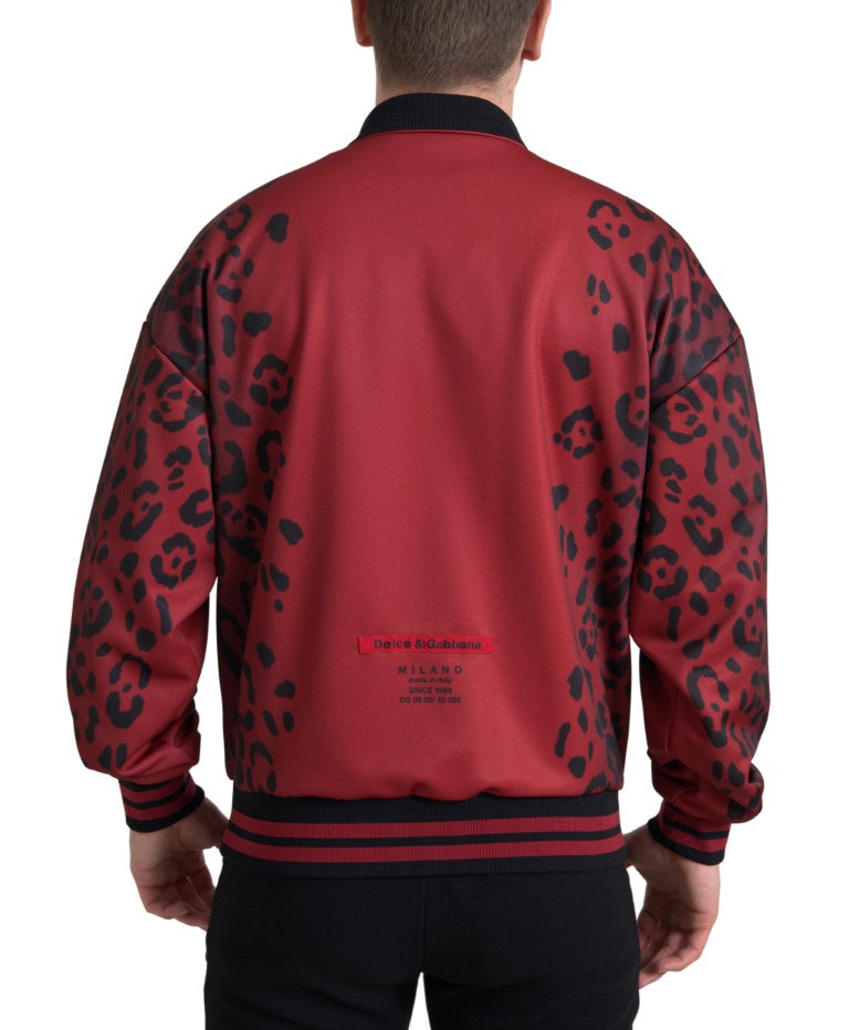 Dolce &amp; Gabbana Red Leopard Print Bomber Jacket