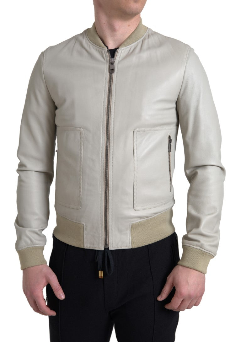 Dolce &amp; Gabbana Cream Leather Bomber Jacket