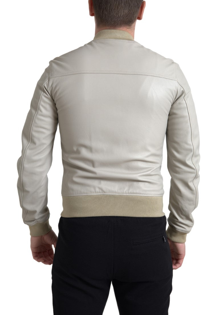 Dolce &amp; Gabbana Cream Leather Bomber Jacket