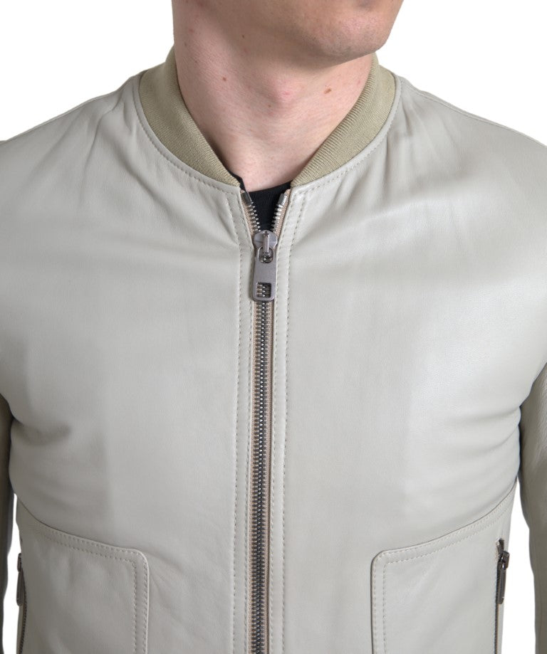 Dolce &amp; Gabbana Cream Leather Bomber Jacket