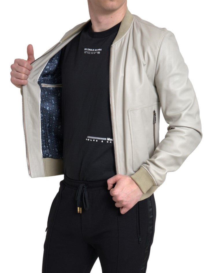 Dolce &amp; Gabbana Cream Leather Bomber Jacket