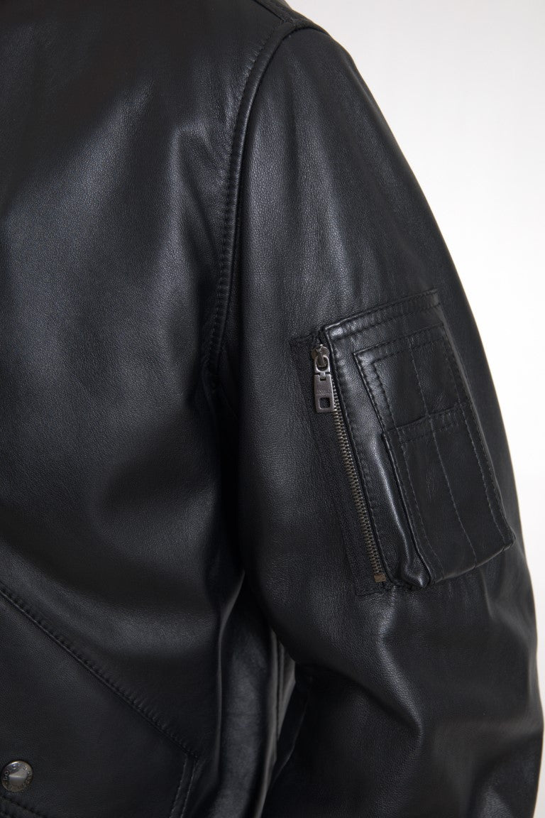 Dolce &amp; Gabbana Elegant black leather bomber jacket