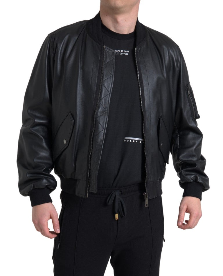 Dolce &amp; Gabbana Elegant black leather bomber jacket