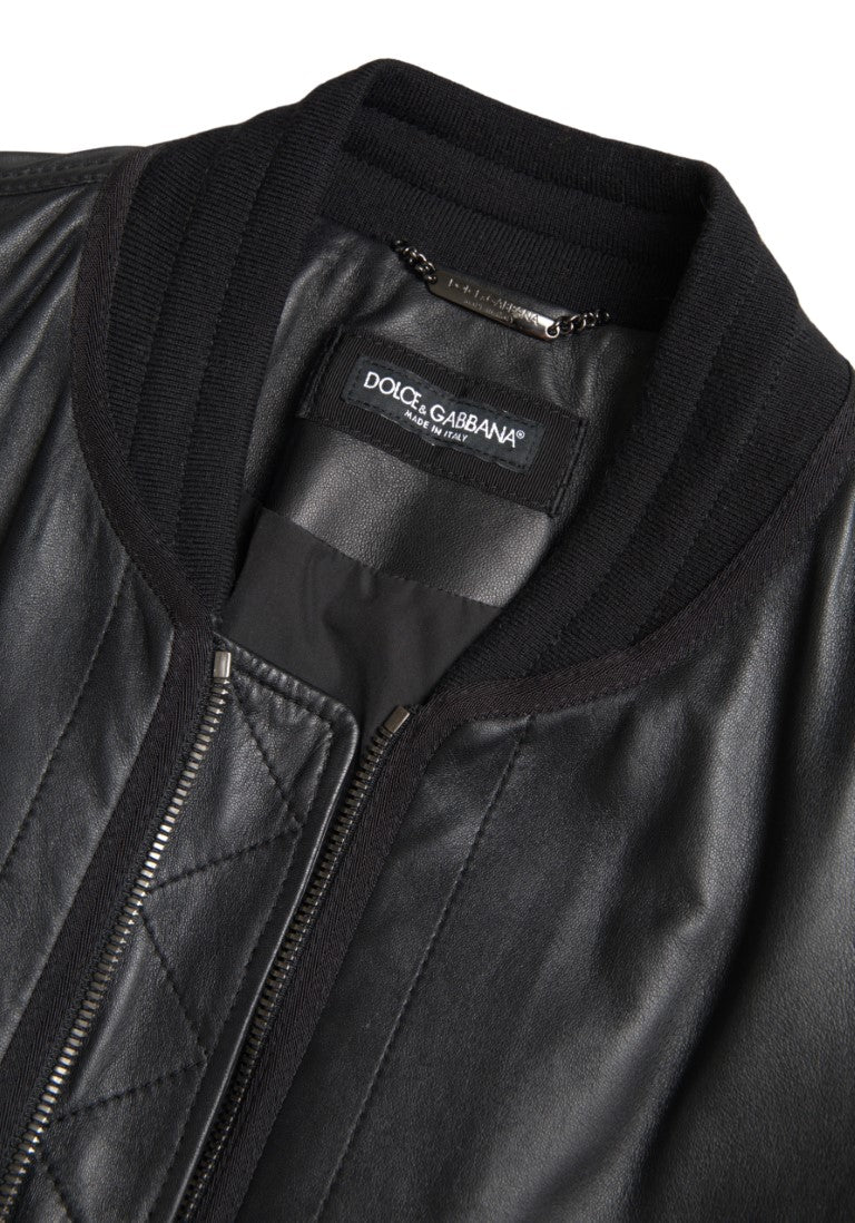 Dolce &amp; Gabbana Elegant black leather bomber jacket