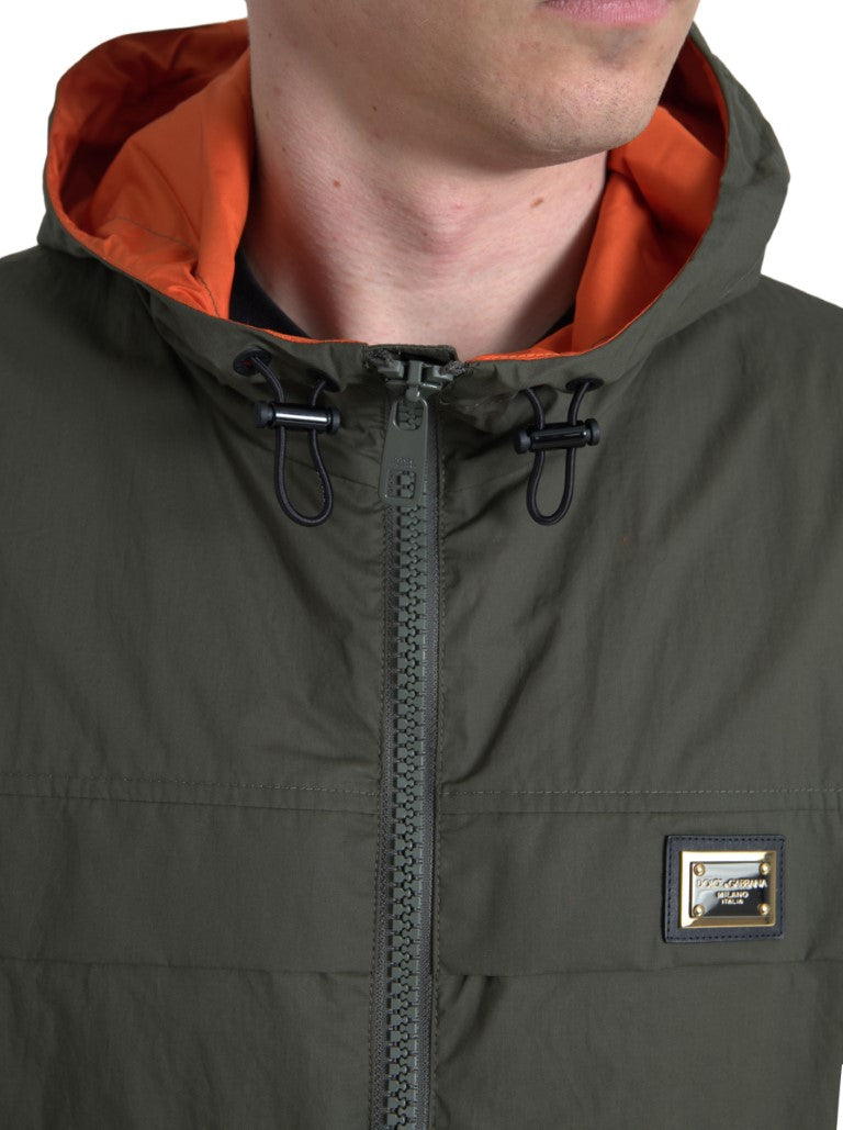 Dolce &amp; Gabbana Elegant hooded jacket with full zip in green and orange