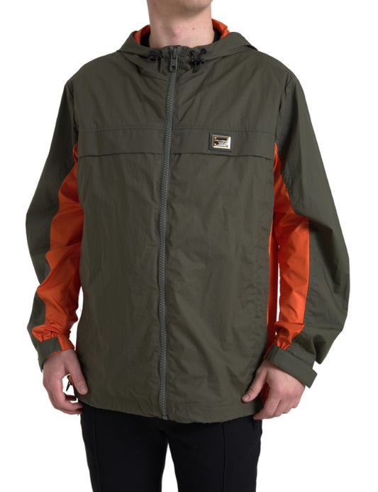 Dolce &amp; Gabbana Elegant hooded jacket with full zip in green and orange