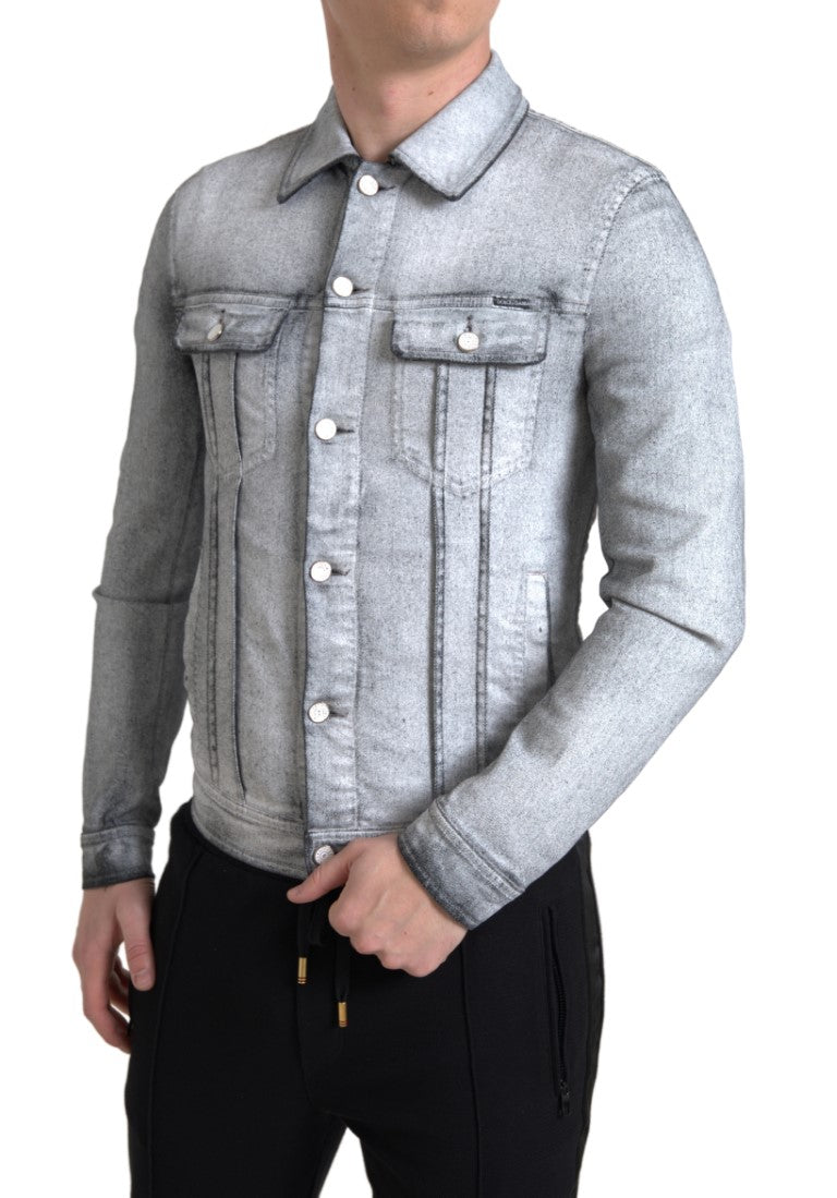 Dolce &amp; Gabbana Elegant grey cotton stretch denim jacket