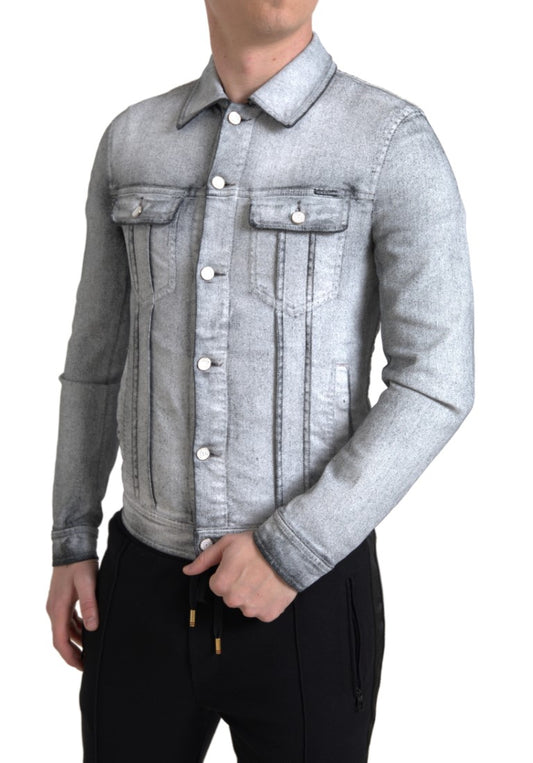 Dolce &amp; Gabbana Elegant grey cotton stretch denim jacket