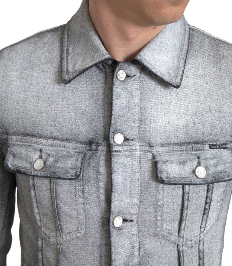 Dolce &amp; Gabbana Elegant grey cotton stretch denim jacket