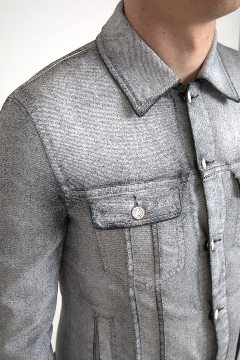 Dolce &amp; Gabbana Elegant grey cotton stretch denim jacket