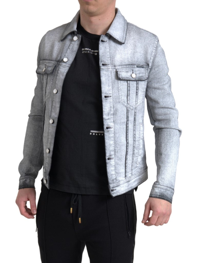 Dolce &amp; Gabbana Elegant grey cotton stretch denim jacket