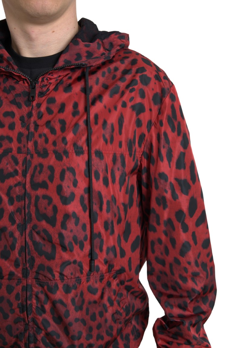 Dolce &amp; Gabbana Red Leopard Hooded Bomber Jacket