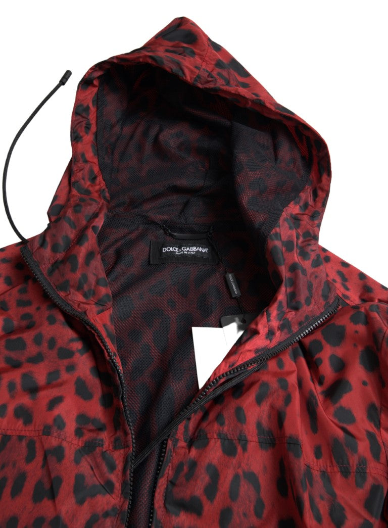 Dolce &amp; Gabbana Red Leopard Hooded Bomber Jacket