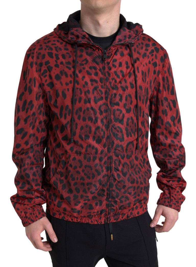 Dolce &amp; Gabbana Red Leopard Hooded Bomber Jacket