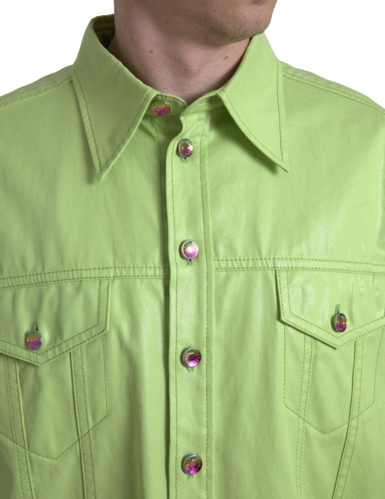 Dolce &amp; Gabbana Elegant light green cotton shirt with button placket